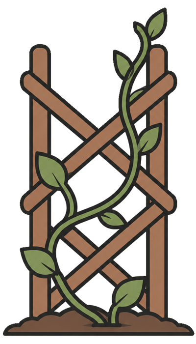 Illustration of a vine climbing a wooden trellis